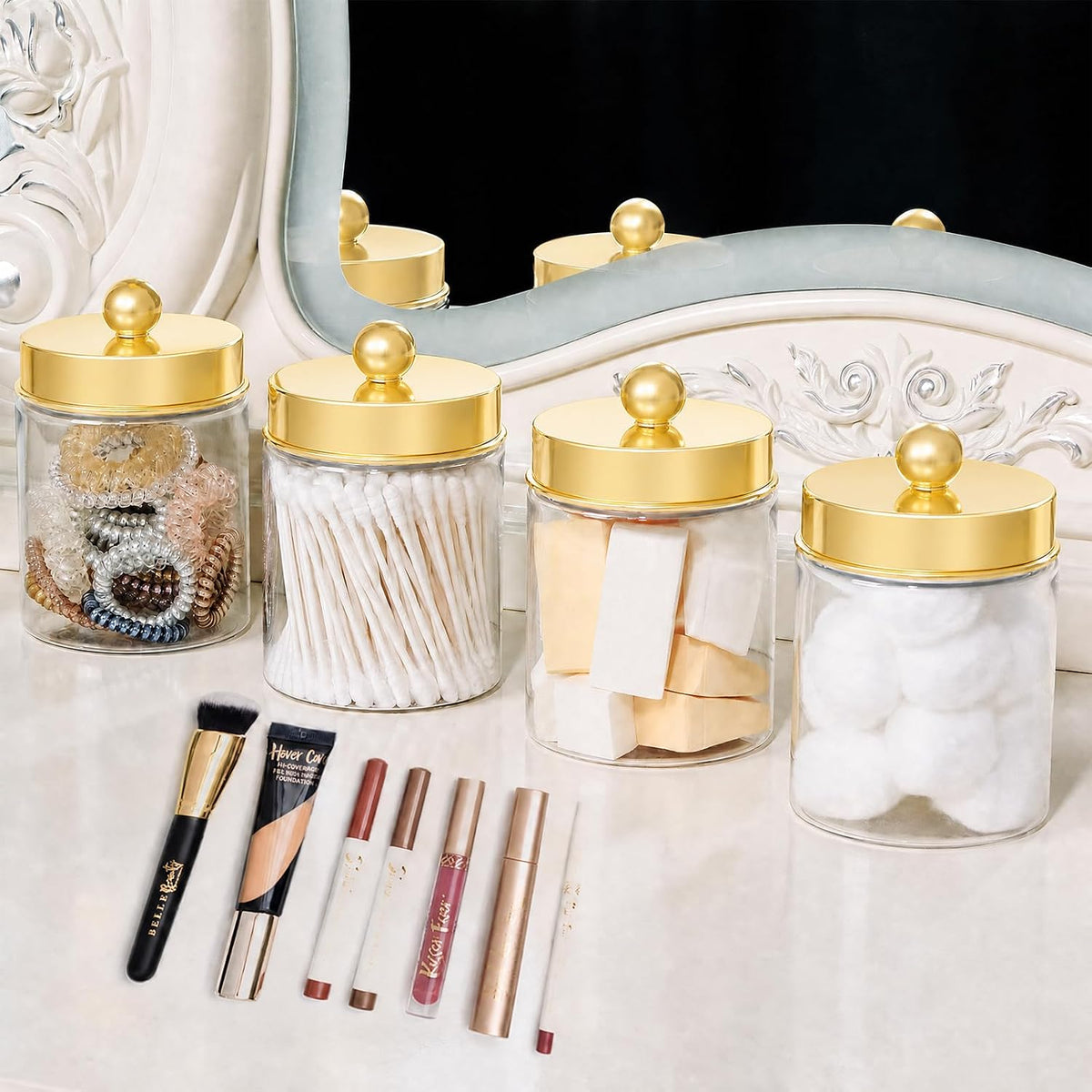 Amolliar Acrylic Apothecary Jar Bathroom Qtip Holder Gold 6 Pack