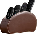 Remote Control Holder , PU Leather Organizer Box with 5 Compartments for Table Bed Office ,Remote Caddy Desktop Storage Home Accessories for Controllers , Media Player ,Make up Brush ,Pen (Brown-A)