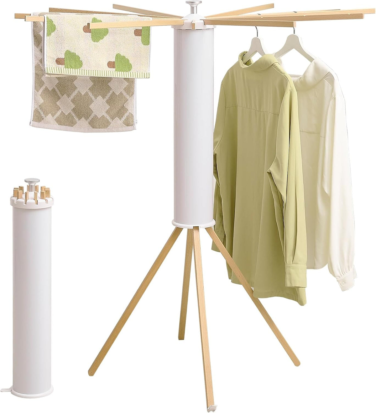 RFOUO Foldable Clothes Drying Rack with Wooden 12 Rods