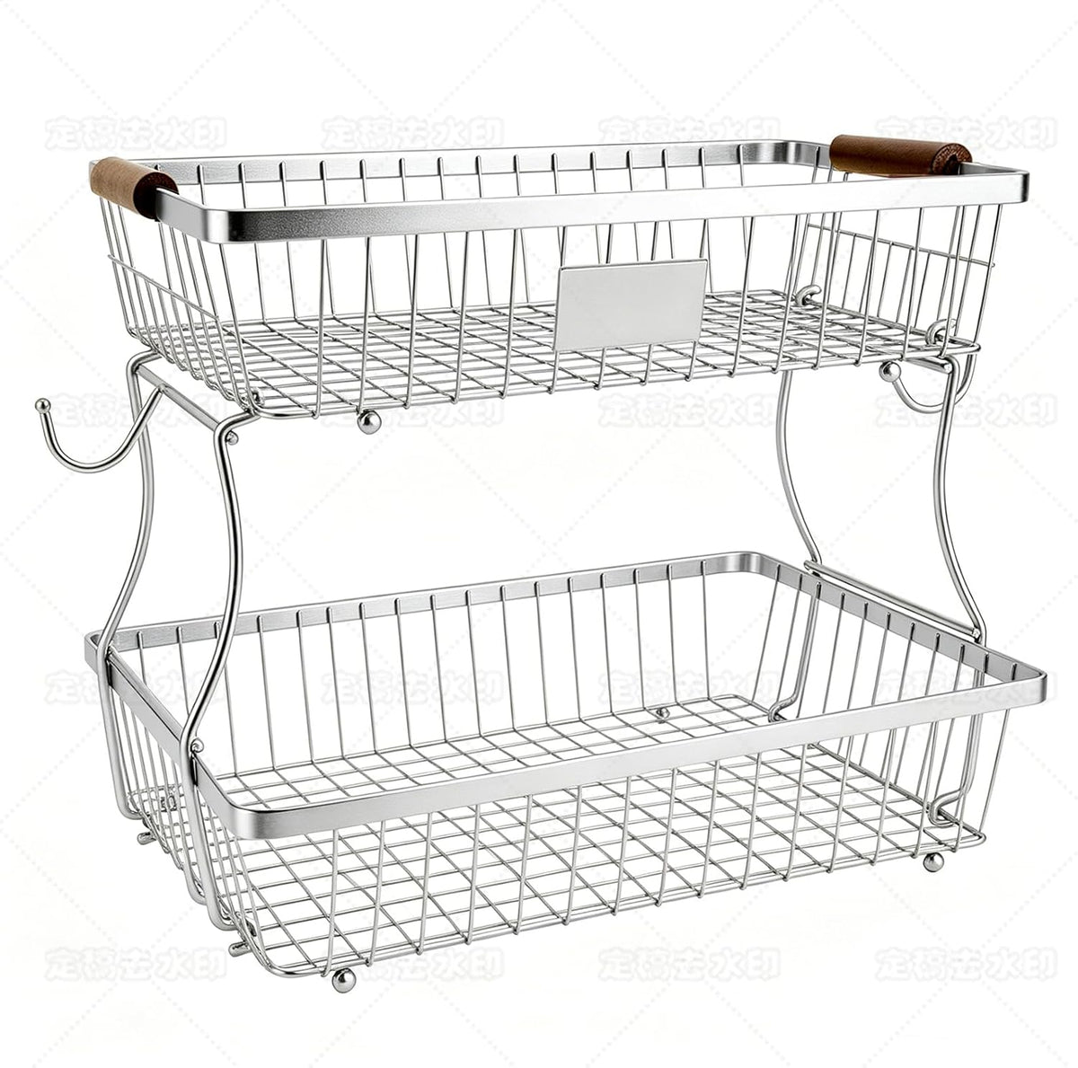 2-Tier Stackable Wire Basket with 2 Banana Hooks, Pantry Organizer for Kitchen Countertops, Cabinets & Under-Sink Spaces; Ideal for Storing Snacks, Fruits, Veggies, Onions, Potatoes, & More,Chrome