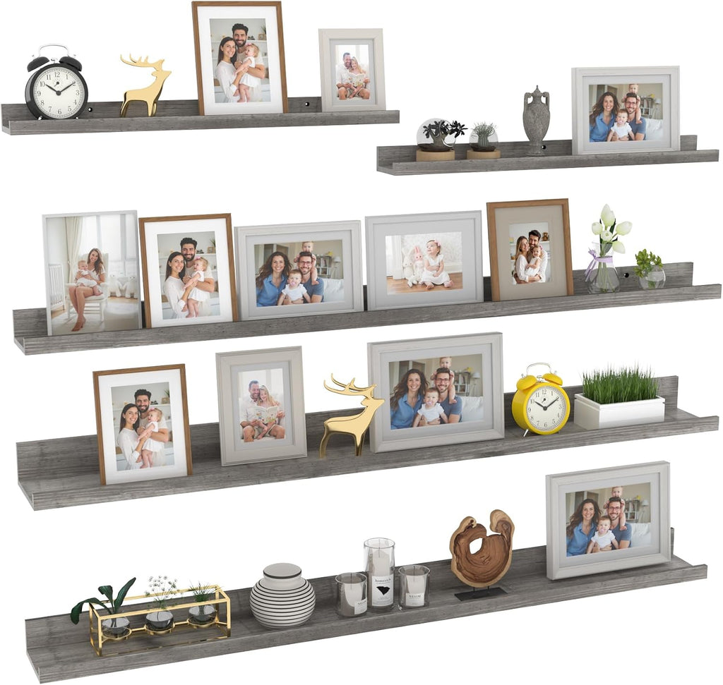 Giftgarden 47 Inch Long Floating Shelves for wall Set of 5, Grey Wood Wall Shelves for Bathroom, Bedroom, Kitchen, Living Room Storage and Decoration, Gray Wooden Picture Ledge