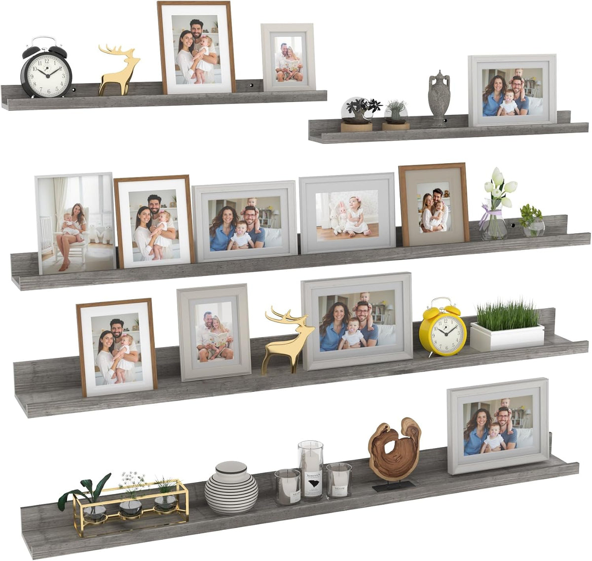 Giftgarden 47 Inch Long Floating Shelves for wall Set of 5, Grey Wood Wall Shelves for Bathroom, Bedroom, Kitchen, Living Room Storage and Decoration, Gray Wooden Picture Ledge