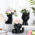 Sieral 3 Pcs Ceramic Face Vase Female Form Body Flower Vase, Small, Black