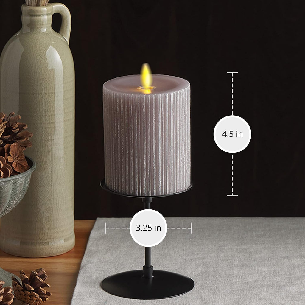 Luminara - Flameless Flickering Real Wax Moving Flame Battery Operated Unscented Candle LED Décor & Gift- Embossed Pillar Collection - Everyday Metallic Furrow, Grey (3.25" x 4.5")