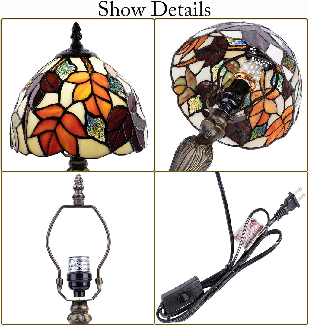 Small Tiffany Table Lamp 8 inch Red Leaves Stained Glass