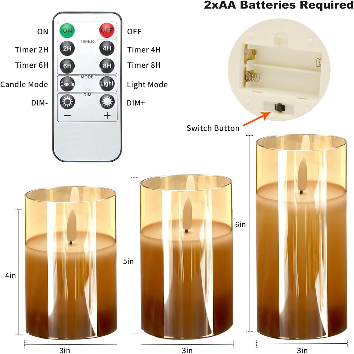Flameless Glass Candles with Remote, Realistic Wax LED Pillar Candles JL-A3