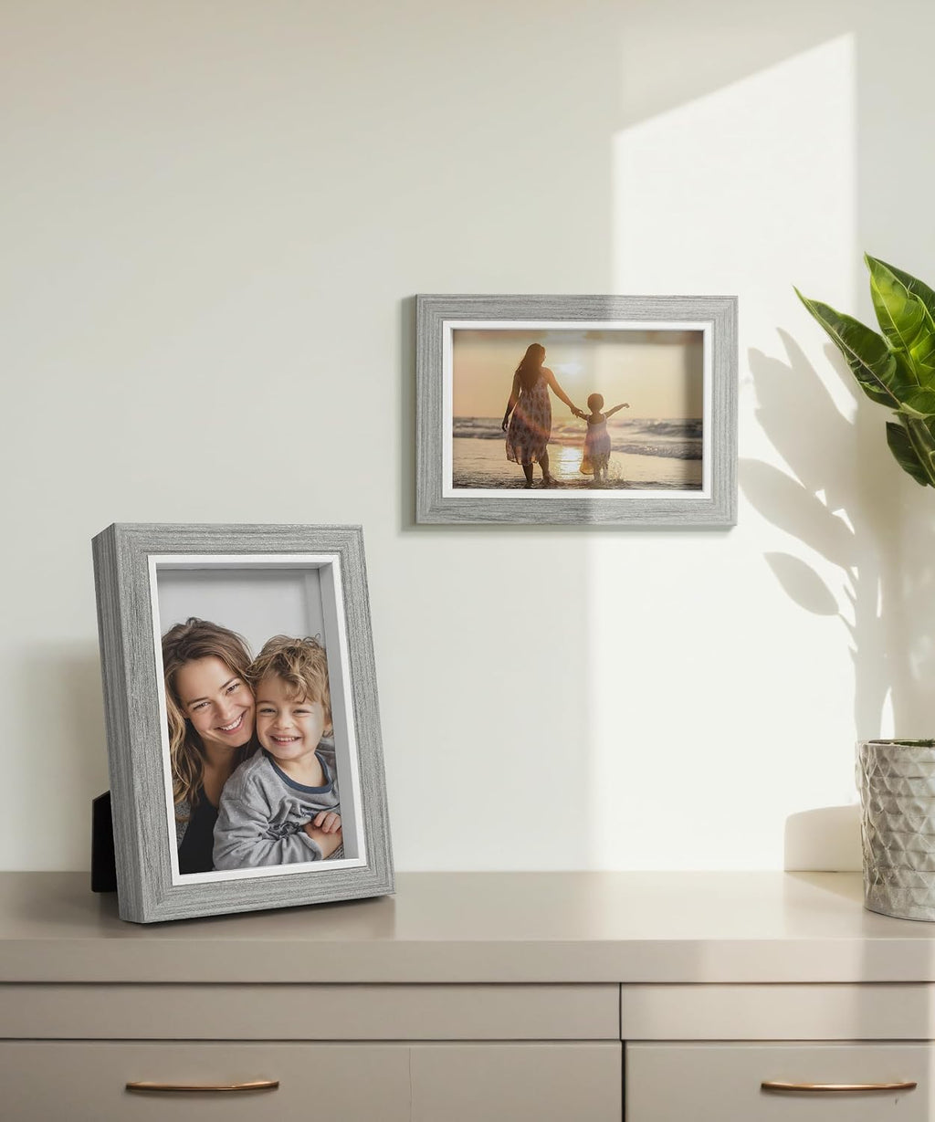 Afuly 4x6 Picture Frames Grey Wood Texture Photo Frame Set of 2