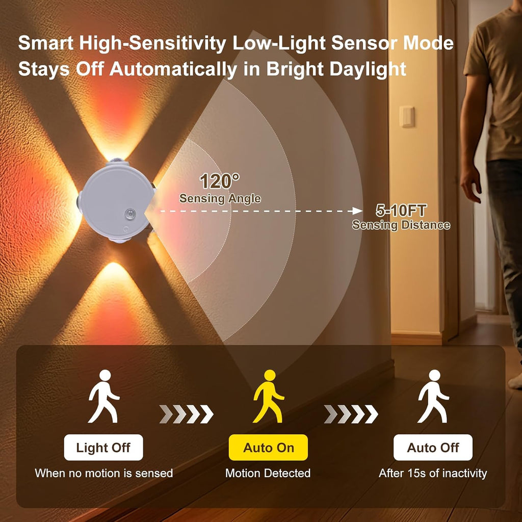 Motion Sensor LED Night Lights 4 Pack, Rechargeable Wireless Stair Lights, Magnetic Installation, RGB & Touch Control, Wall Sconce for Hallway Closet Bedroom Indoor