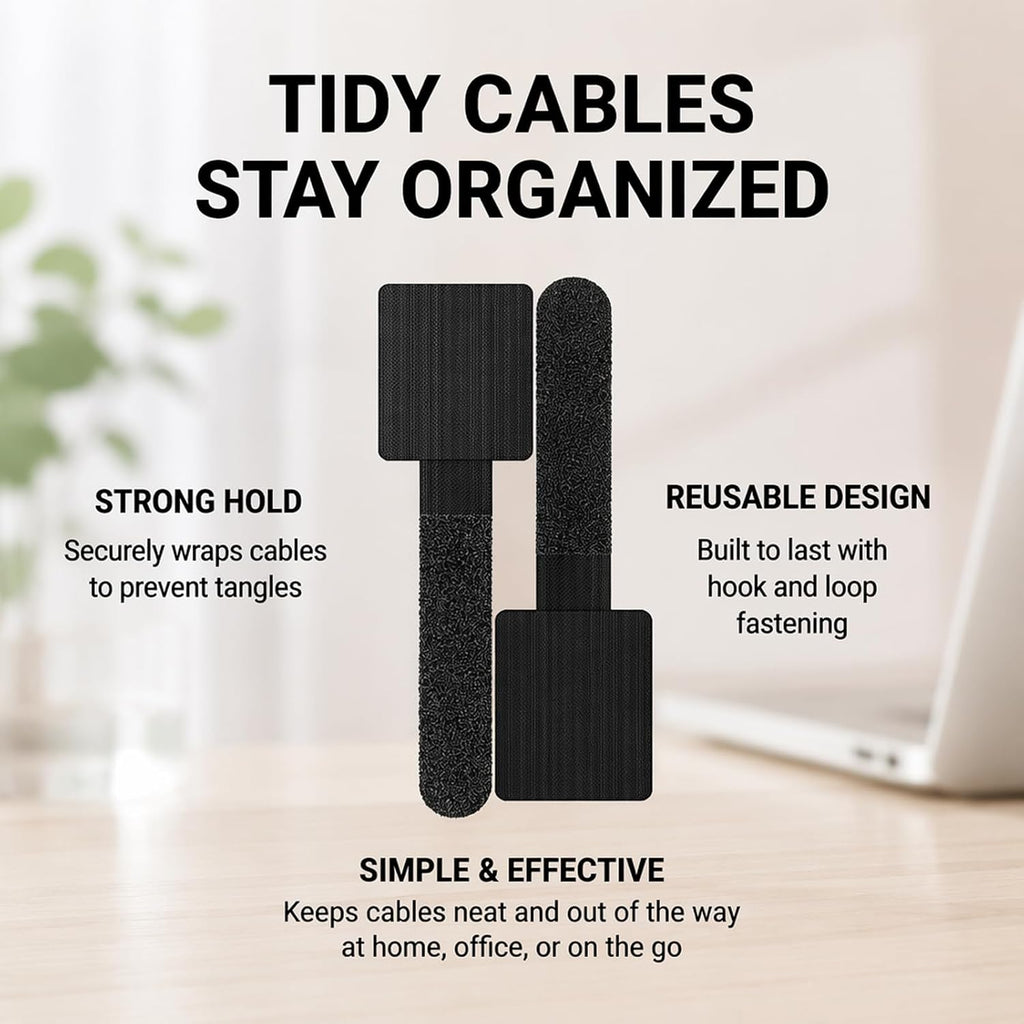 Cable Management Kit - Cable Storage Box - Adhesive Clips - Tie Mounts