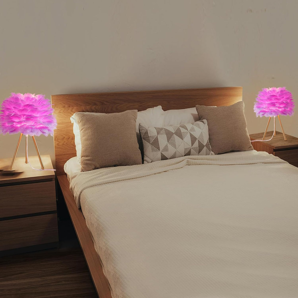 Capslpad Feather Tripod Table Lamp 15.3" Purple Modern Small Bedside Desk Lamp with Gold Finish Nightstand Lamp for Living Room Nursery Bedroom Kids Girls Room Decor