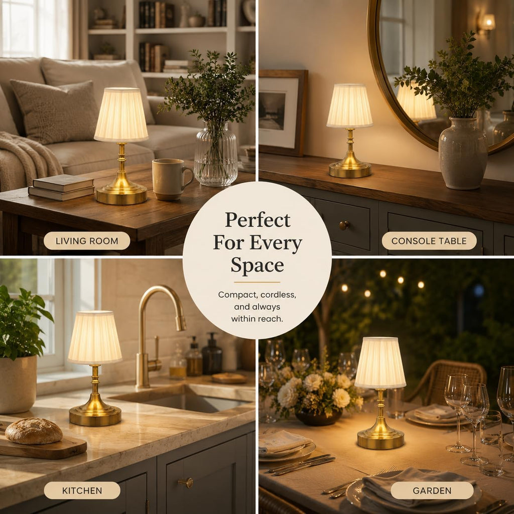 Gold Small Cordless Table Lamp Rechargeable,Mini Lamp - Kitchen Countertop