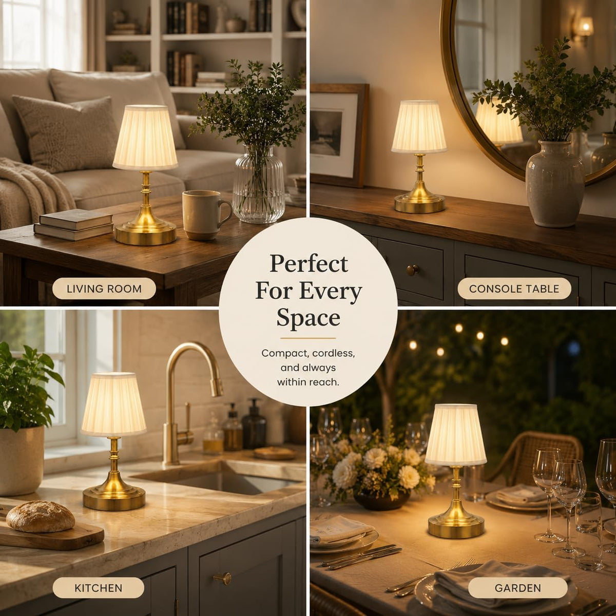 Gold Small Cordless Table Lamp Rechargeable,Mini Lamp - Kitchen Countertop
