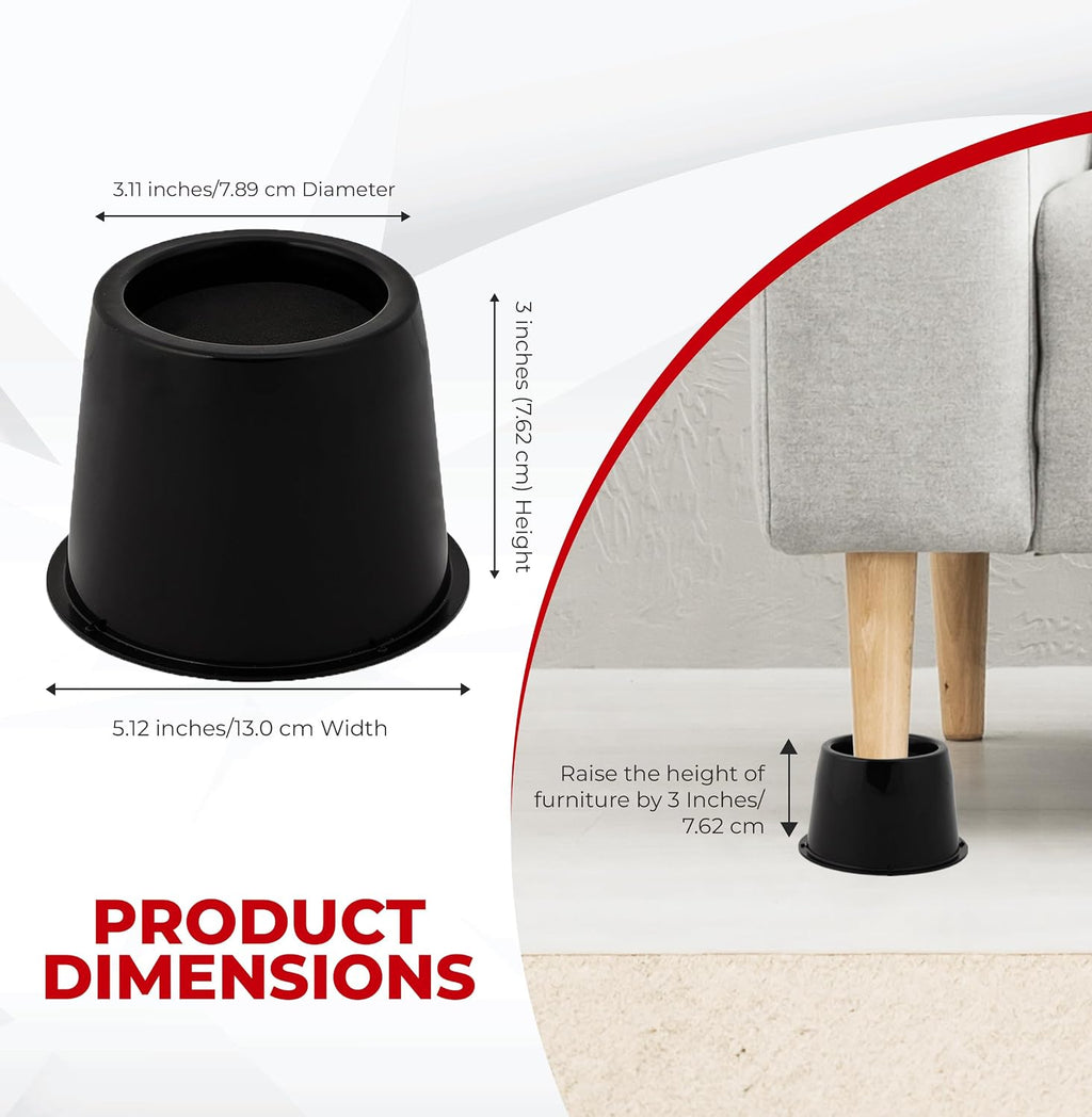 Utopia Bedding 3 Inch Bed Risers 8 Pack, Round Heavy Duty, Black