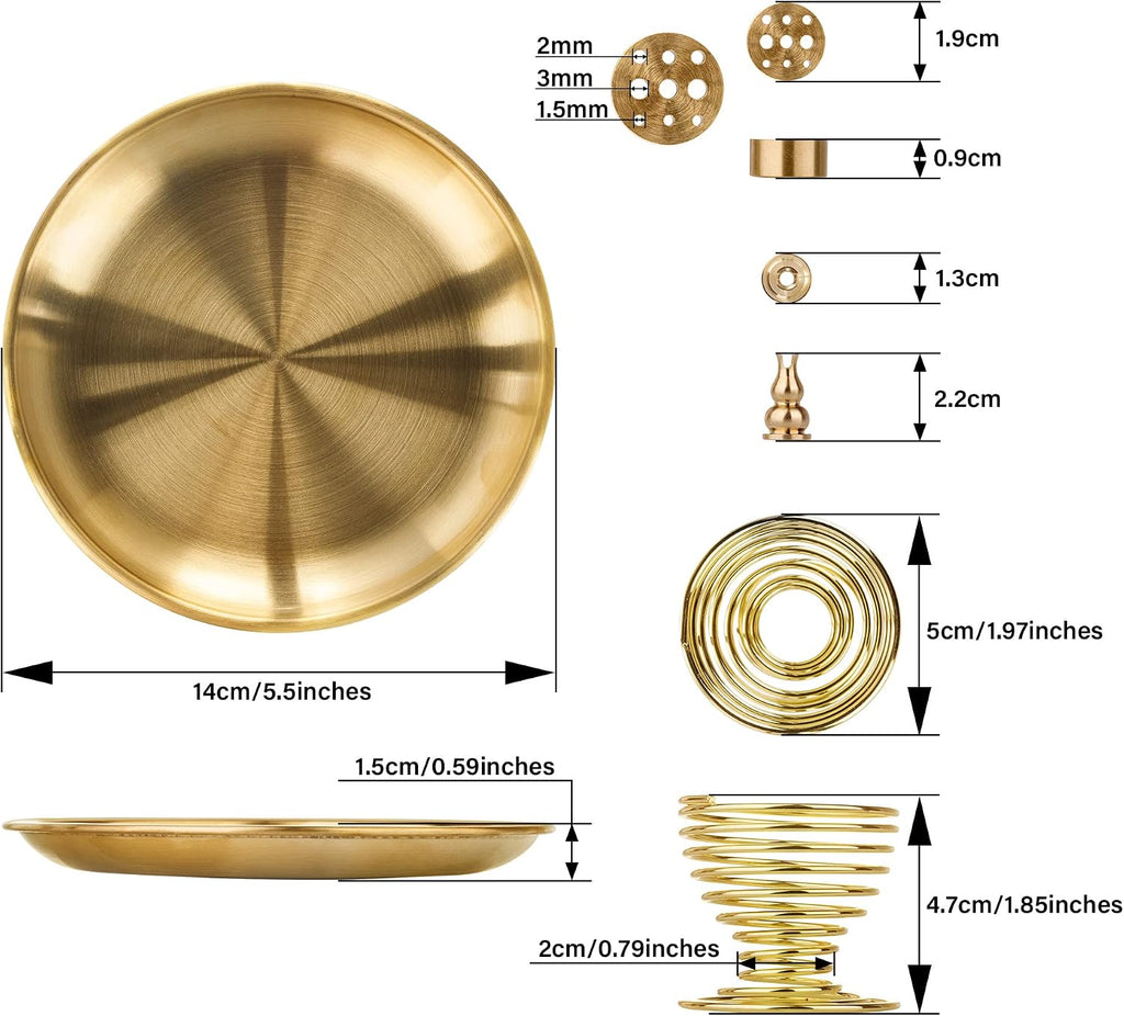 ZenBless 4 in 1 Incense Burner, Palo Santo Holder, Sage Holder, Incense Holder for Incense Sticks/Coil/Cones, 5.5 inches Brass Ash Catcher for Meditation Yoga Room