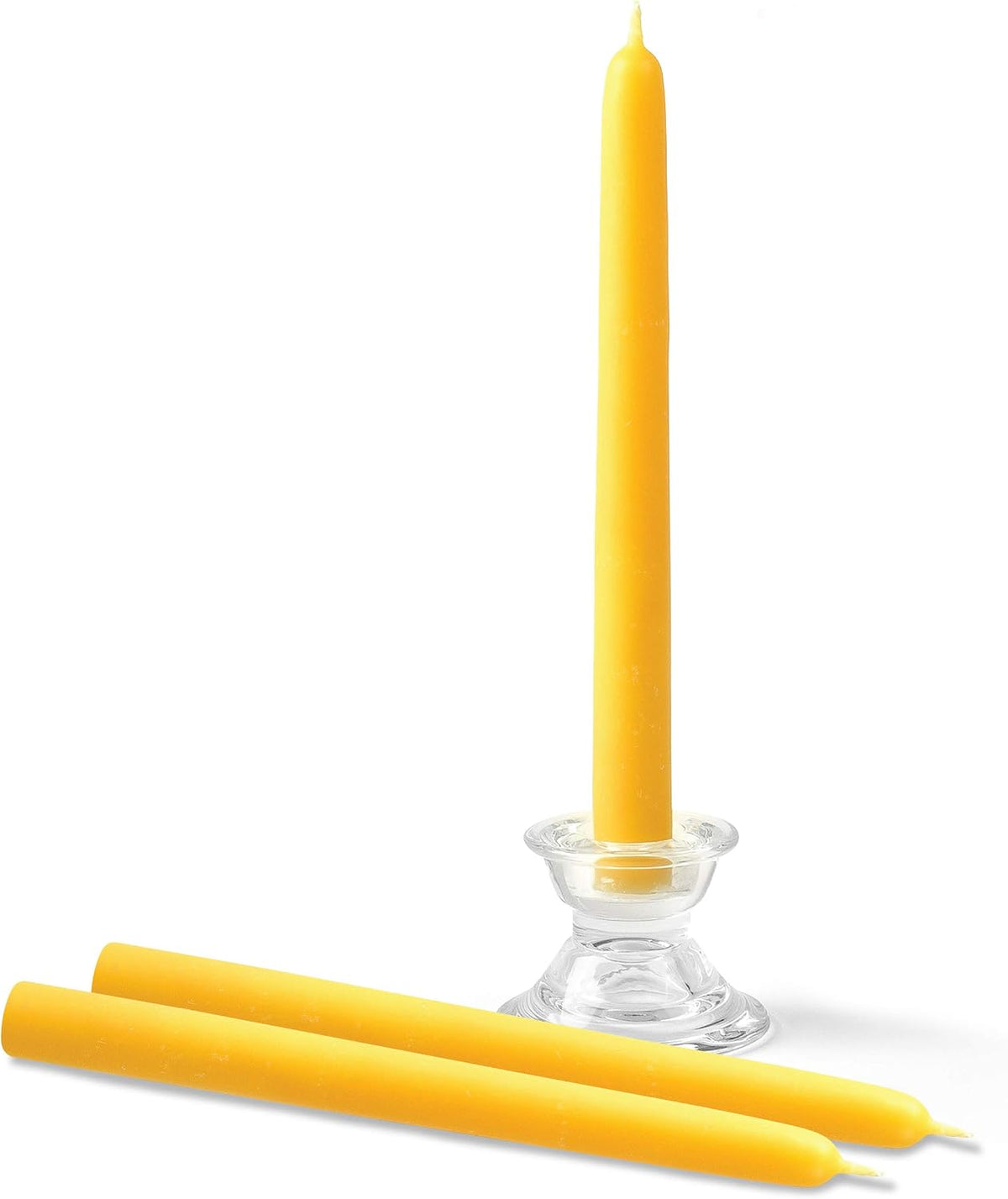 Hyoola 10 Inch Beeswax Taper Candles - 12 Pack - Handmade, All Natural, 100% Pure Unscented Bee Wax Candle - Tall, Decorative, Golden Yellow - 10 Hour Burn Time