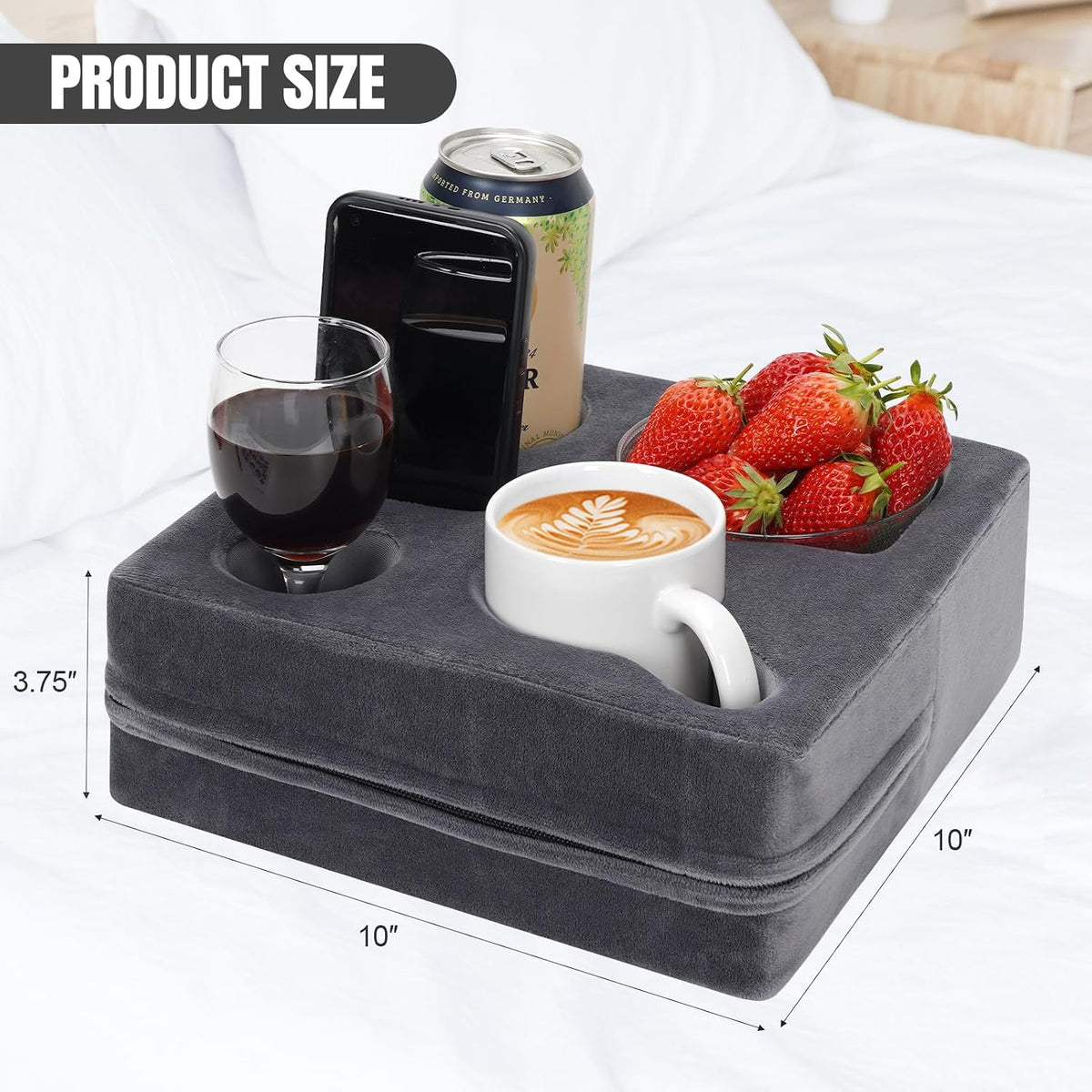 Couch Cup Holder Pillow - Sofa Drink Cup Holder Cozy Buddy, Grey