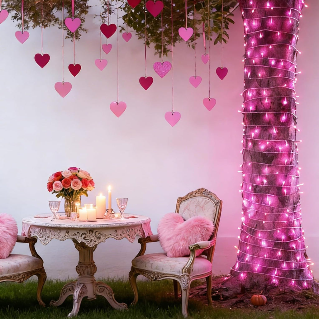 LAMPHOME 300 LED Pink Christmas String Lights, 99FT 16Modes Valentine Room Lights, connectable Plug in Indoor Outdoor for Christmas Bedroom Valentines Party Decoration