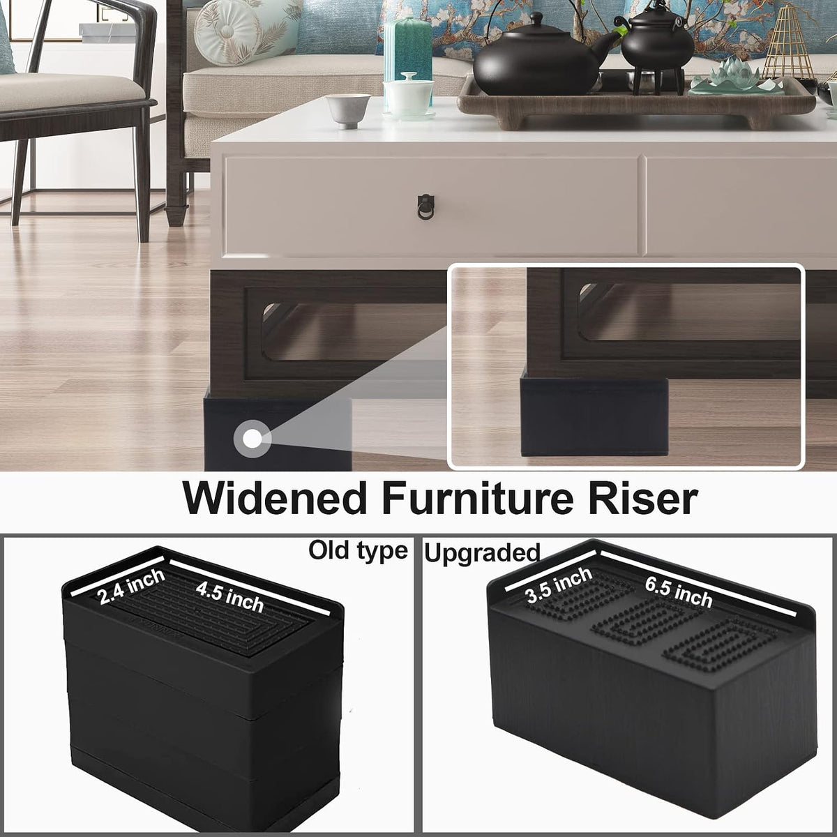 MYMULIKE Bed Risers 5 inch, Oversized Extra Wide Bed Frame Risers, 11000lbs Heavy Duty Couch Risers, L Shape Wide Opening Furniture Risers for Bed, Couch, Desk, Chair, Soft, Platform, Dorm
