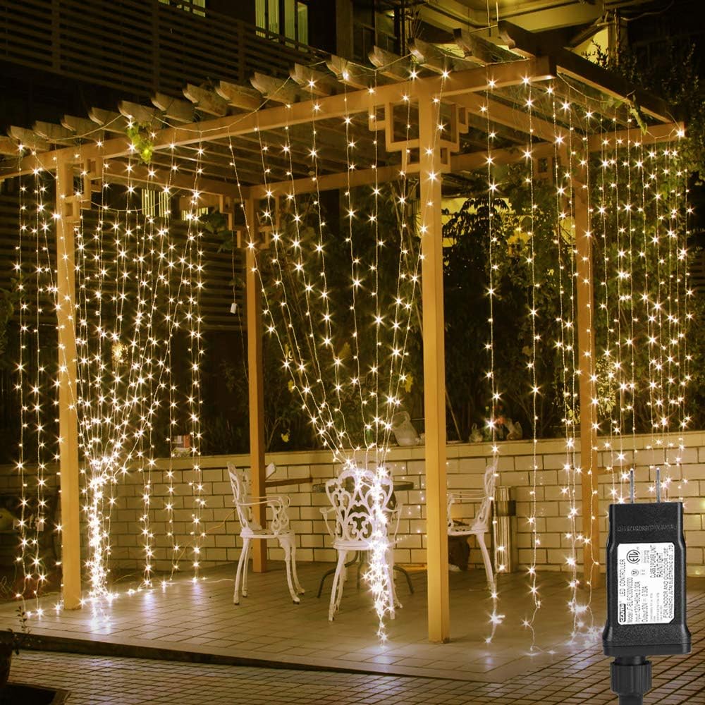 Lighting EVER 594 LED Curtain Lights, 20×10 ft Plug in Hanging Fairy Lights
