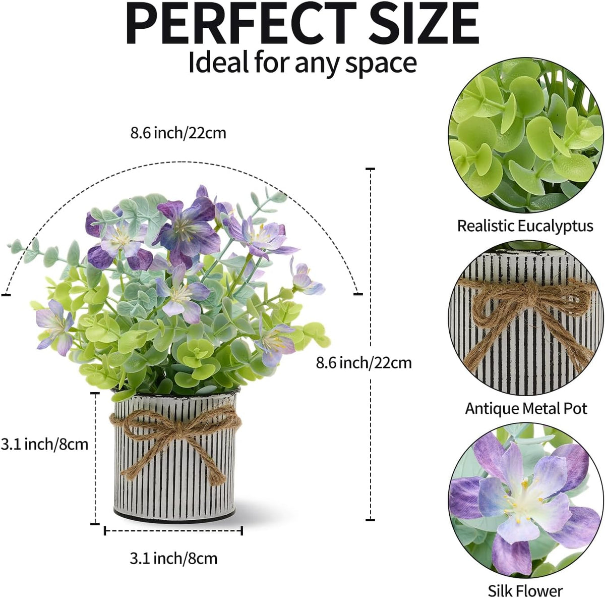 2 Pack Fake Potted Plants with Flowers,Bathroom Kitchen Shelf Decor