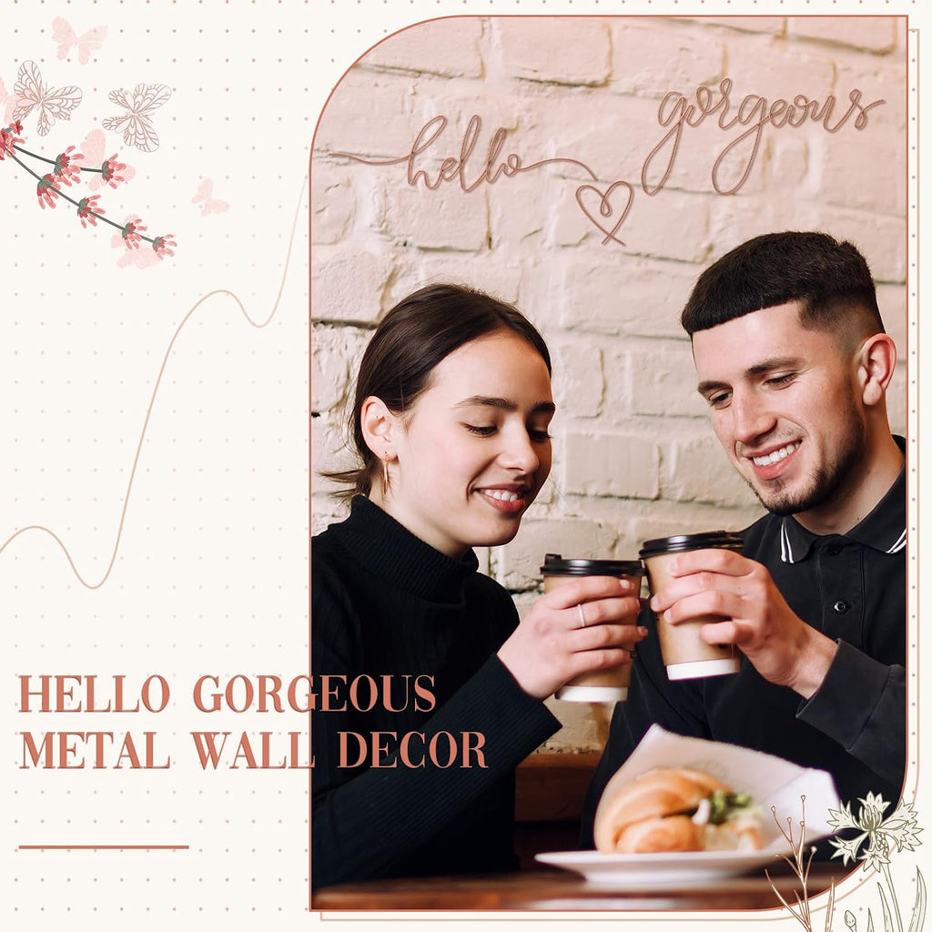Hicarer Metal Hello Gorgeous Wall Art Minimalist Wall Decor, Rose Gold