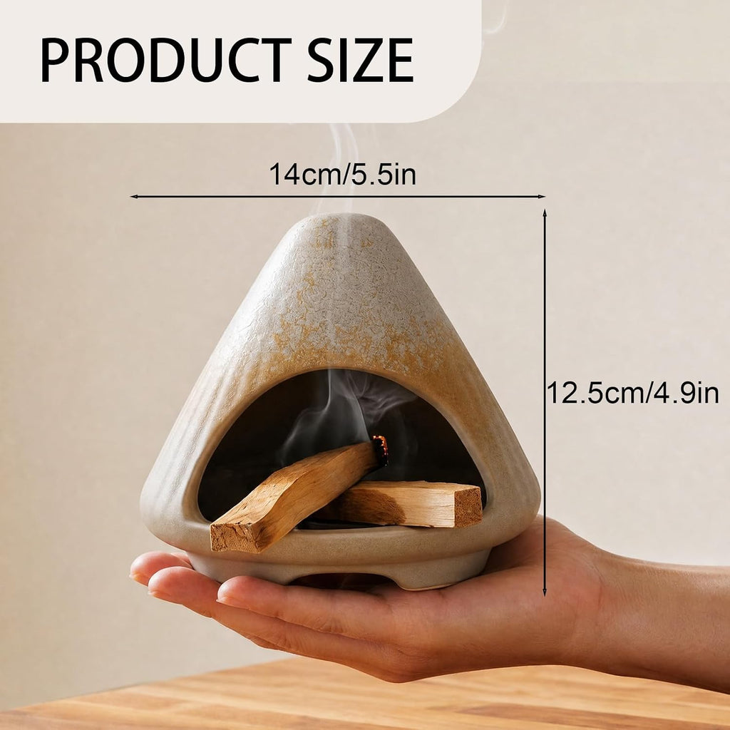CEREMONY Palo Santo Holder -Mini Ceramic Incense Holder for Palo Santo and Sticks - White Sage Holder for Meditation Decor Ceremony Incense with Glass Grey Collector (Grey-Mount Fuji)