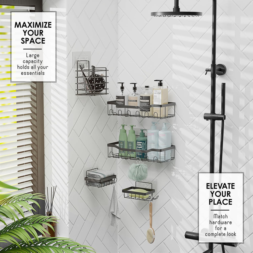 Clara Clark Shower Caddy Adhesive Organizer, Large Capacity Shower Rack, Rustproof Stainless Steel Shelves