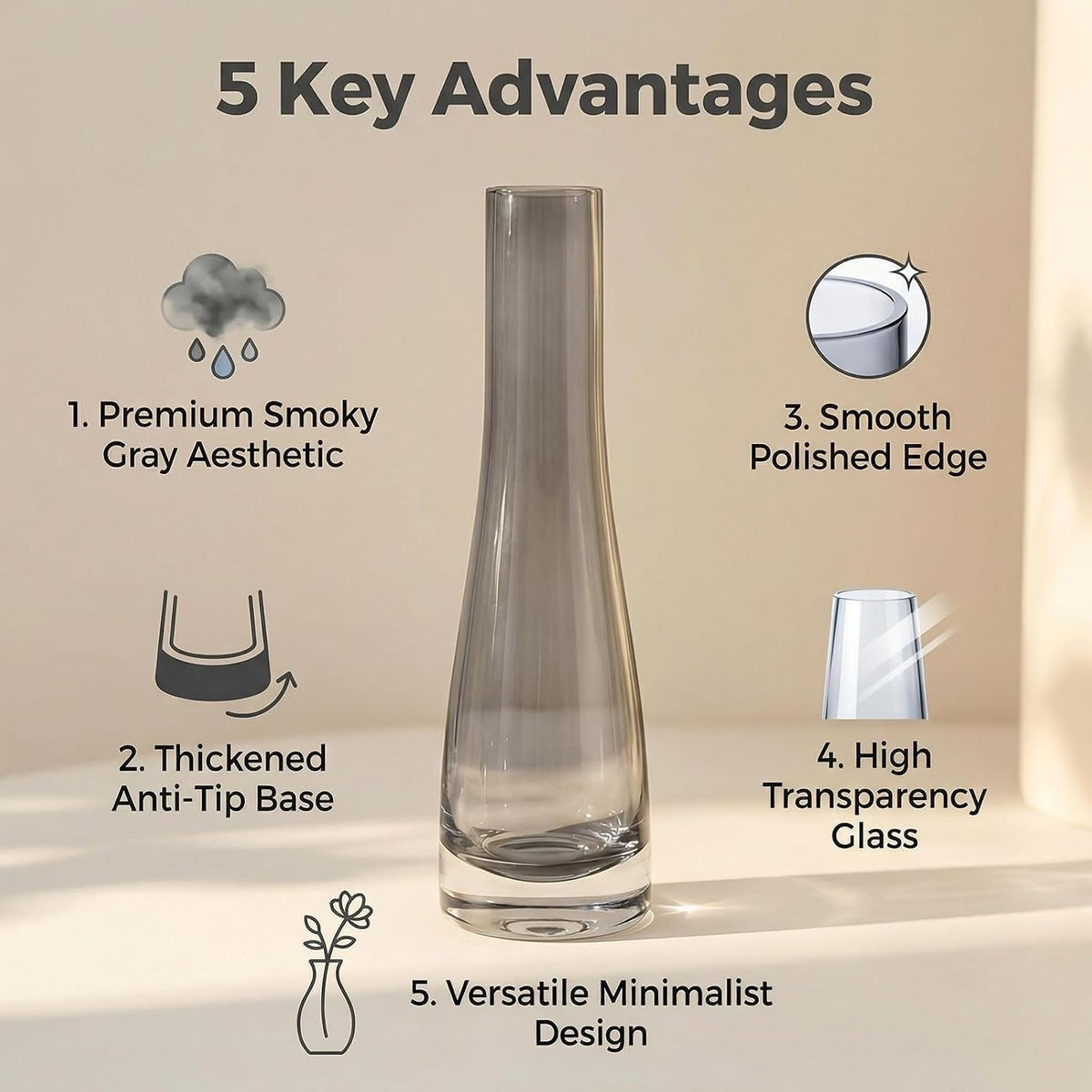 Erioctry Single Bud Vase, Hand-Made Blown Art, Clear Glass, Single Stem Vase, Home & Office Decor, Wedding Party Event