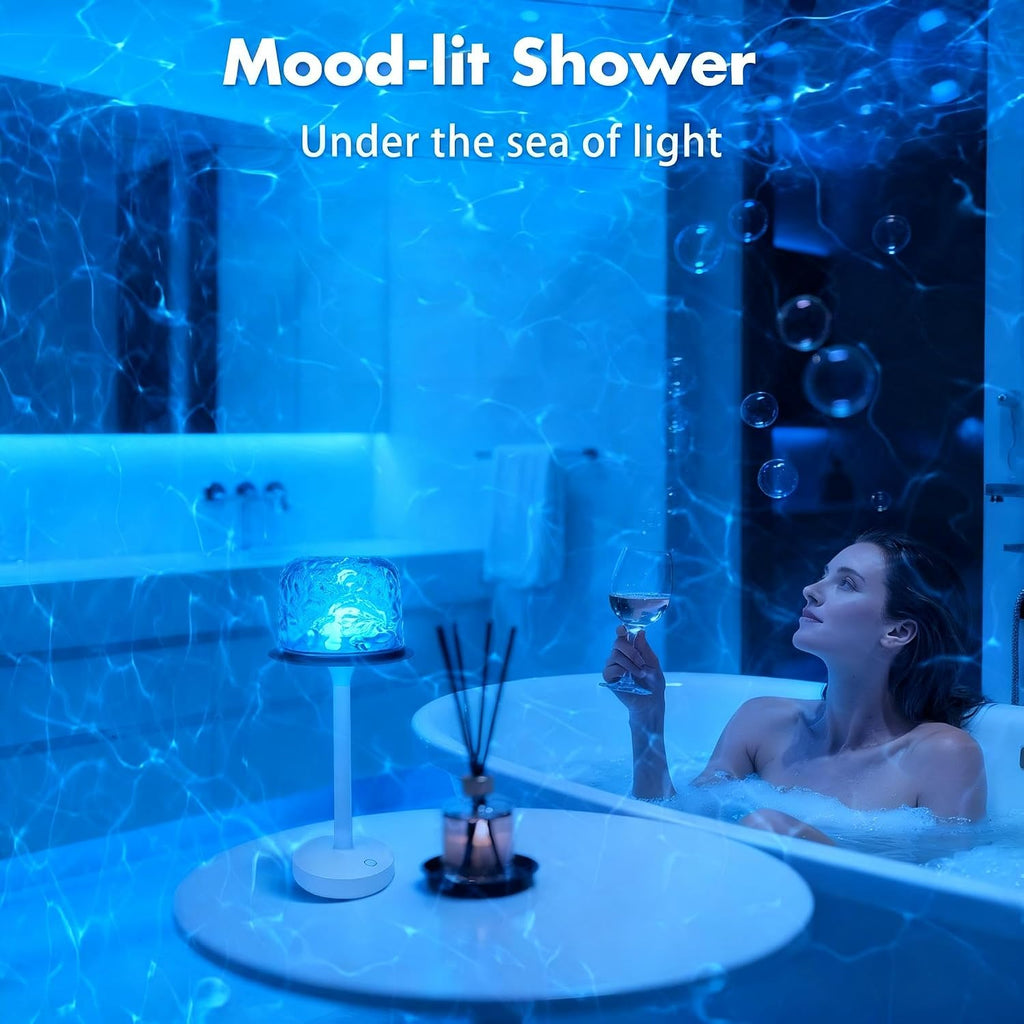 Waterproof Shower Lamp, Bathroom Lamp with 16 Color Ocean Wave Projector