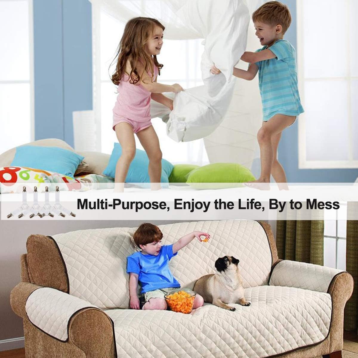 Bed Sheet Holders Straps Fasteners - 4 Pcs Triangle Sheet Fasteners Fitted Sheet Corner Holder Elastic Adjustable Band Sheet Holders Clip Suspenders Grippers(White)