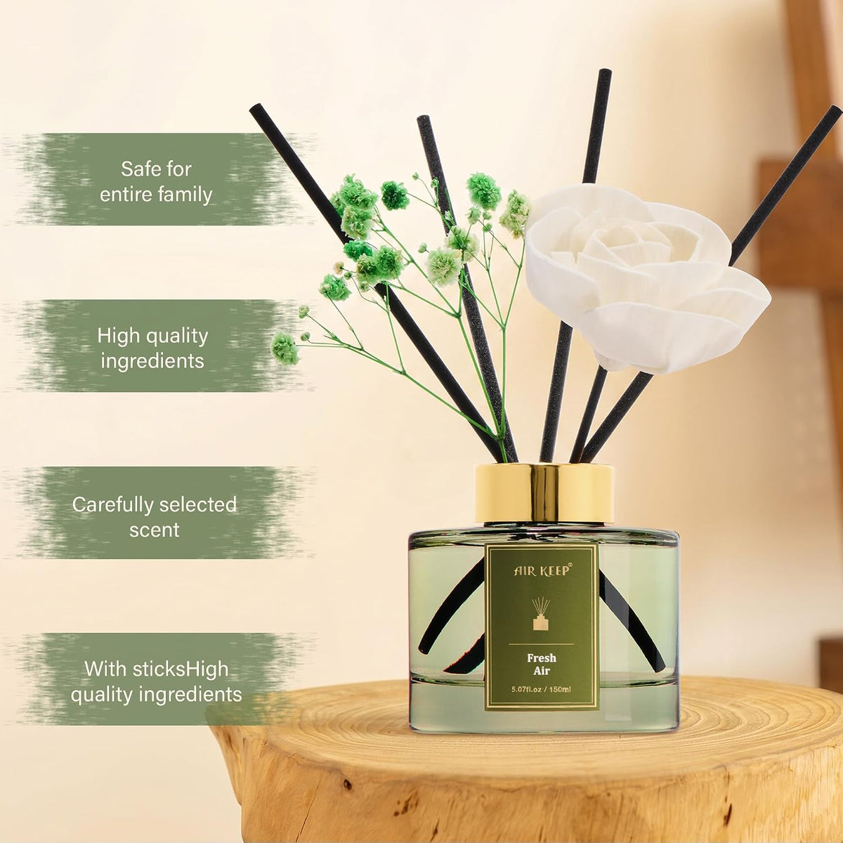 Airkeep Flower Reed Diffuser Set, Fresh Air Diffuser Set, 5.07 Fl.oz (150ml), Home Fragrance, Bathroom, Bedroom & Home Décor, Air Freshener