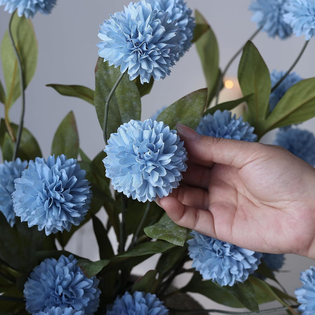 6 Pcs 27"Artificial Pompon Mum Silk Flower Stems for Vase (Dusty Blue)