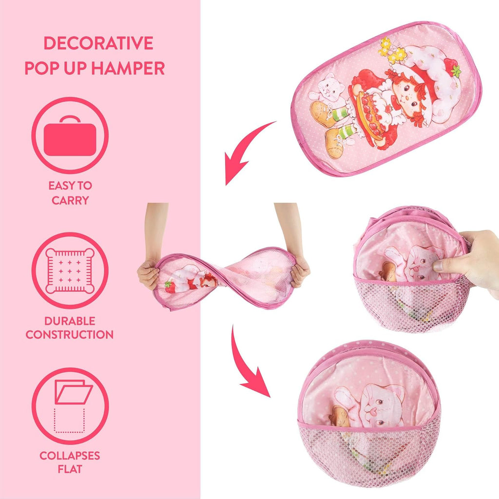 Idea Nuova Pop Up Hamper with Durable Carry Handles for Laundry, Nursery, Storage,Strawberry Shortcake