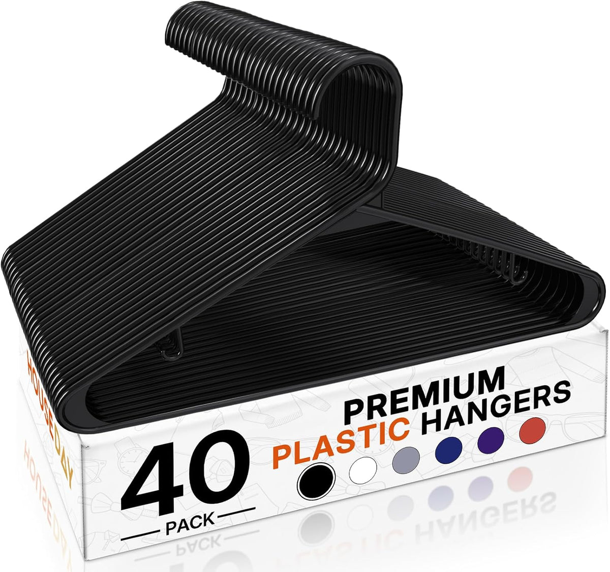 HOUSE DAY Black Plastic Hangers 40 Pack, Slim Space-Saving Clothes Hangers