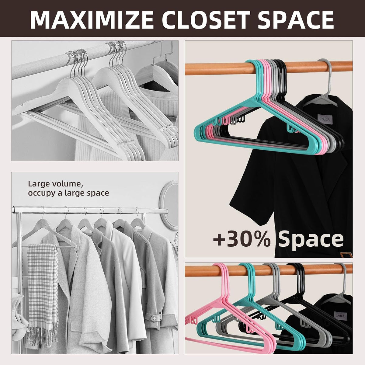 Plastic Hangers 60 Pack Pink, Space Saving Slim Clothes Hangers for Shirts and Dresses, Closet Organizer