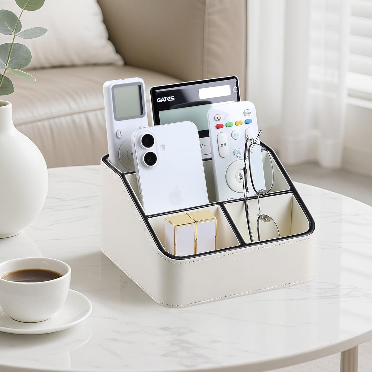 Remote Control Holder, Nightstand Organizer, Desk Caddy (Cream)