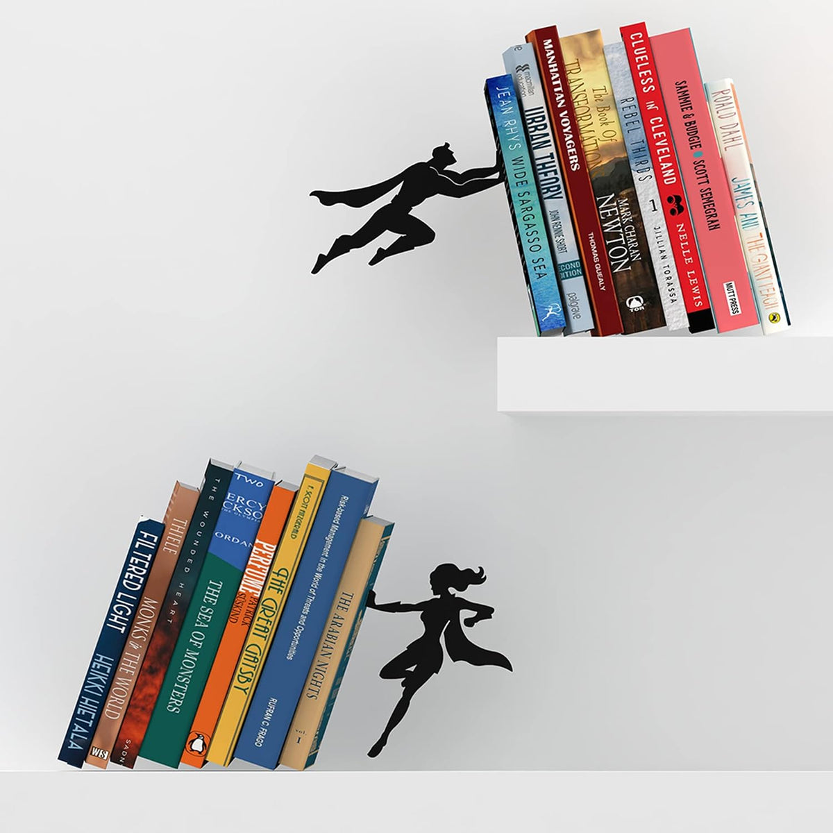 Bookends for Shelves - Superhero&Supergal - Heavy Duty Metal Book Ends