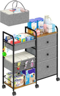 Cidaziya 2In1 Baby Diaper Caddy Organizer and Storage, 3 Tier Rolling Cart with Dividers and Drawers, Mobile Utility Cart Baby Dresser Clothes Organizer for Changing Table, Crib Nursery, Bedroom, Grey