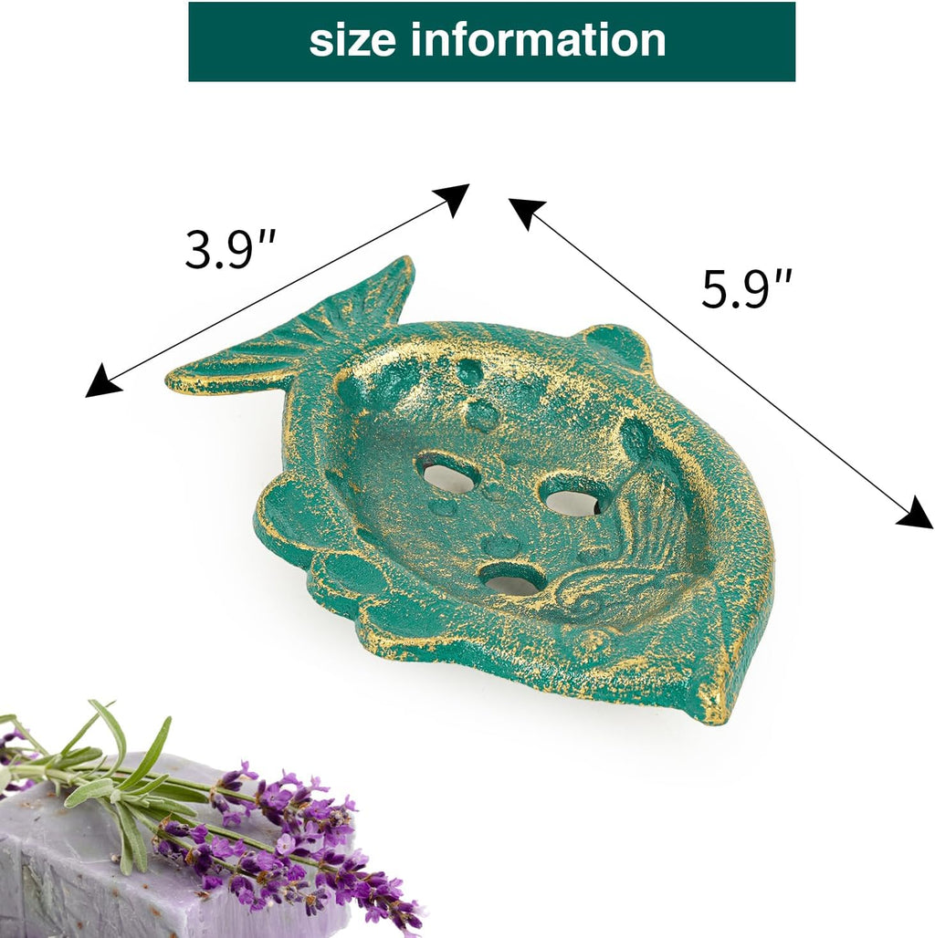 Sungmor Heavy Duty Cast Iron Soap Holder, Fish Shape & Antique Green