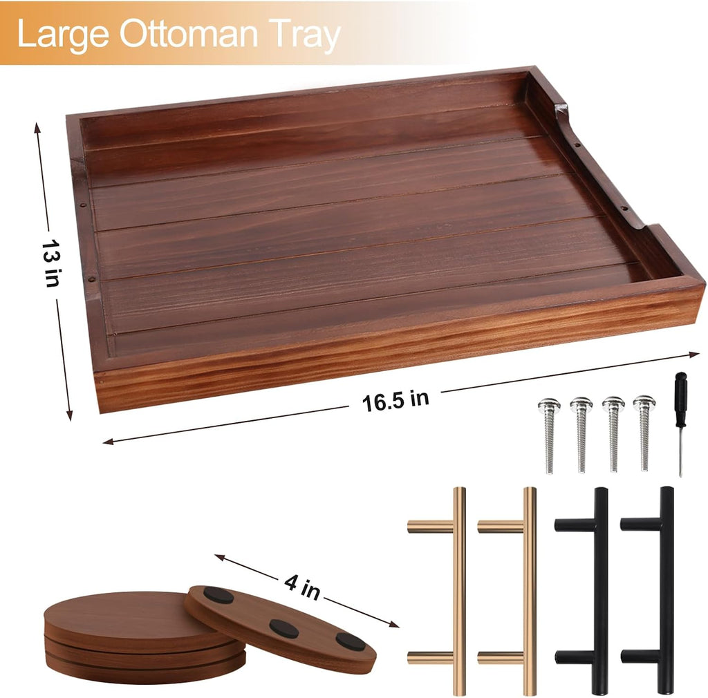 SXNOWS Large Wooden Serving Tray with 2 Sets of Handles,Dark Brown