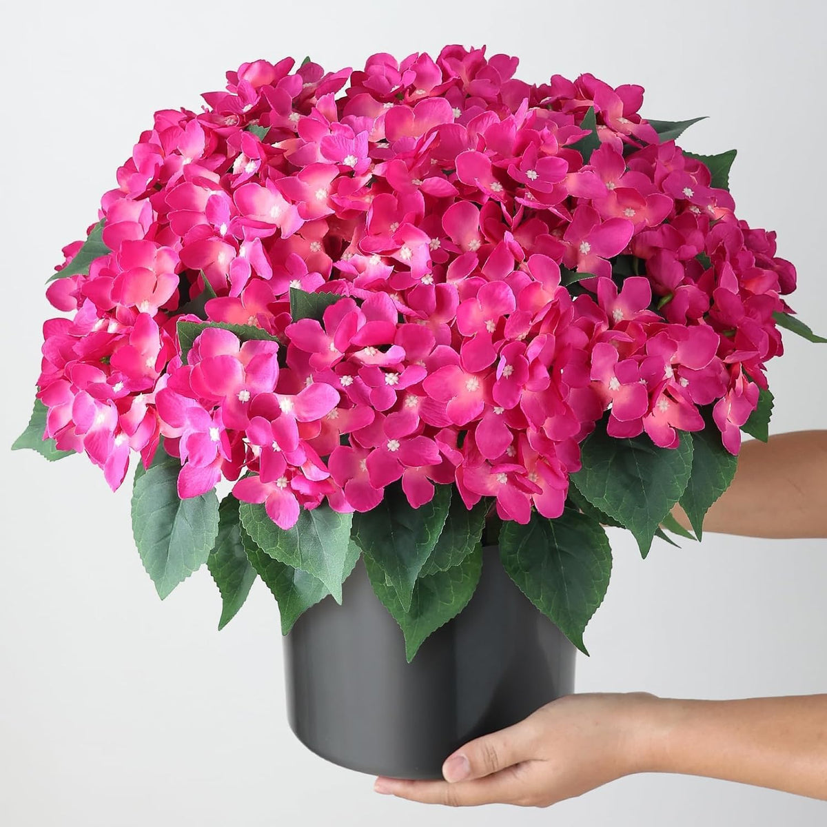 2 Sets Artificial Hydrangea Flower Topiary Ball Trees for Porch (Rose Red)