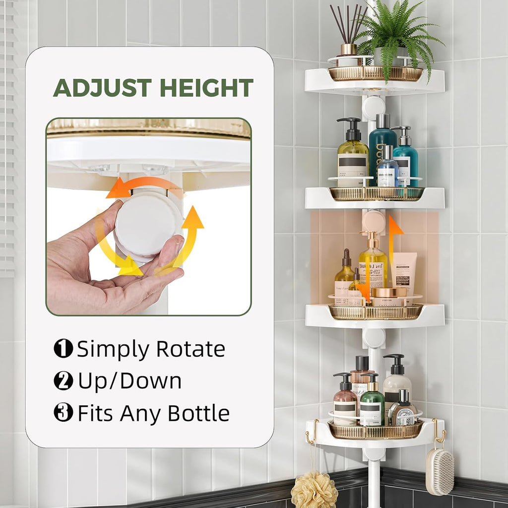 360°Rotating Corner Shower Caddy Organizer Tension Pole,Gold