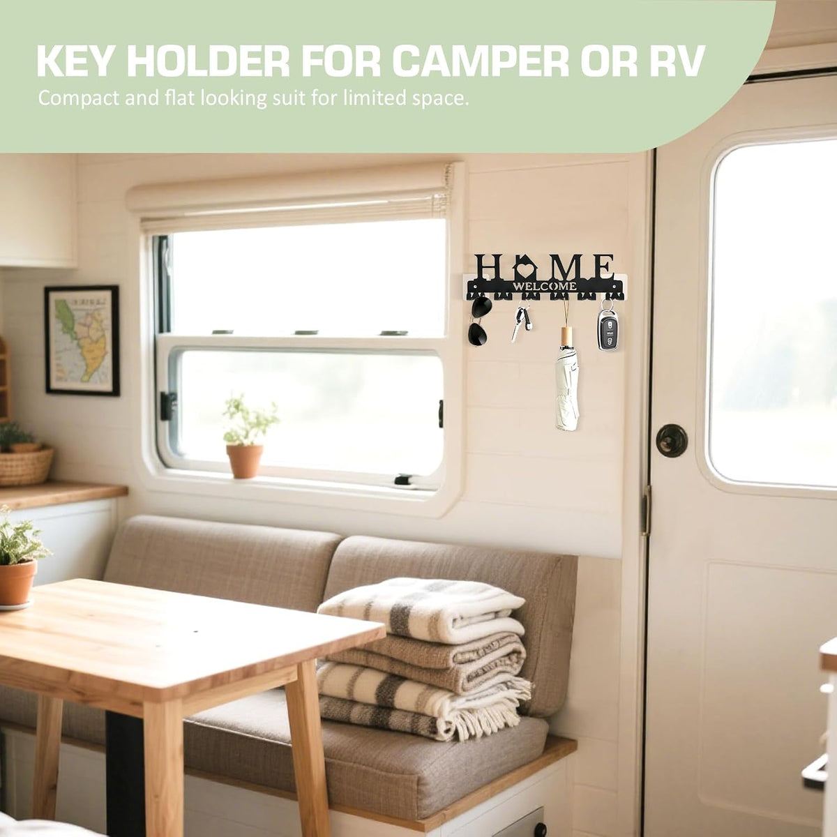 Key Holder Wall Mount, Adhesive Key Hanger with 12 Hooks, Black