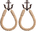 2 Pcs Nautical Rope Toilet Paper Holder Wall-Mounted Towel Ring Nautical Toilet Paper Holder with Metal Hooks Coastal Towel Rack Natural Antique Rope(Black+Black)