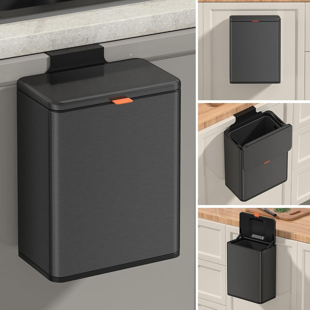 Mbillion 2.1 Gal Brushed Black Hanging Stainless Steel Compost Bin