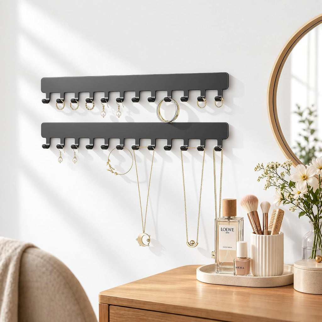 Self-Adhesive Necklace Holder, Wall Mounted Jewelry Organizer, Black