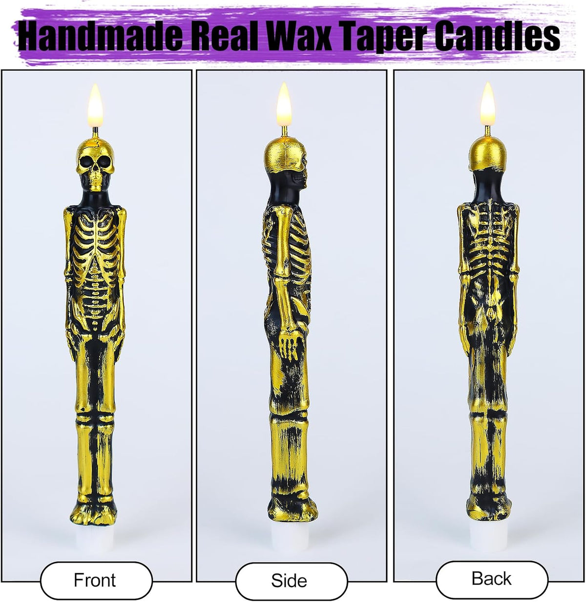 Halloween Skull Flameless Taper Candles Battery Operated, 2 Pack