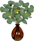 DILATATA Artificial Eucalyptus Stems in Glass Vase with Faux Water, 13" Fake Plant Eucalyptus Leaves Greenery for Table Centerpiece Office Home Decor - Amber