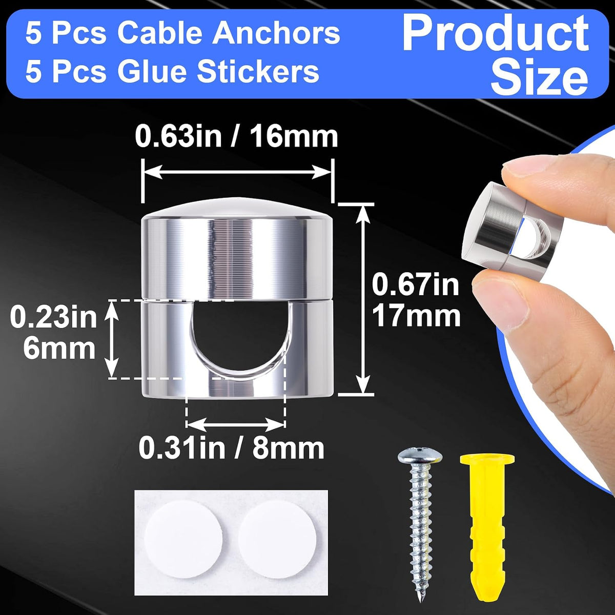 SmallCat 5 Sets Charger Holders for Cords, Silver Cable Anchor Holders