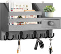Key Holder Wall Mount, Wooden Key and Mail Organizer, Gray